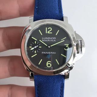 Replica Panerai Luminor Base Blue Logo 3 days Acciaio PAM777 XF Factory 1:1 Best Edition, 44MM, Stainless Steel, Black Dial, Blue Nylon Strap/Brown Leather Strap, A6498 Manual Winding Movement