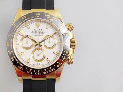 Replica Rolex Daytona Cosmograph 116515LN Noob Factory N V3 1:1 Best Edition, 40MM, Yellow Gold, Ceramic Bezel, White Dial, Black Rubber Strap, SWISS Rolex 4130 Automatic Movement
