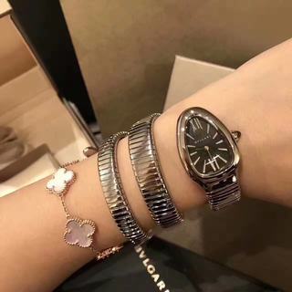 Replica Bvlgari Ladies Serpenti SS Stainless Steel Black Dial Swiss Quartz