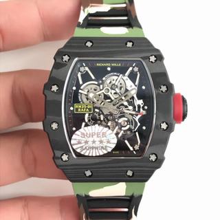 Replica Richard Mille RM35-02 Rafael Nadal KV Factory 1:1 Best Edition, Forged Carbon, Skeleton Dial, Green Safari Rubber Strap, M8215 Automatic Movement