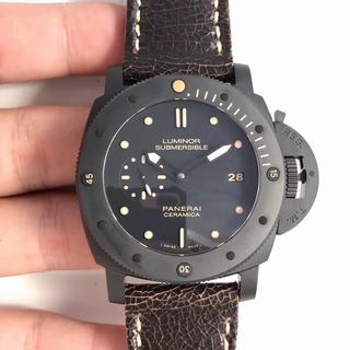 Replica Panerai Luminor Submersible 1950 PAM508 VS Factory V2 1:1 Best Edition, Ceramic, Ceramic Bezel, Black Dial, Brown Leather Strap, SWISS Panerai P9000 Automatic Movement