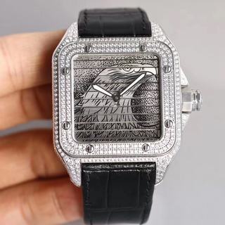 Replica Cartier��s Santos Triple 100WWF Factory 1:1 best edition,Diamonds Silver Dial Swiss 2824-2