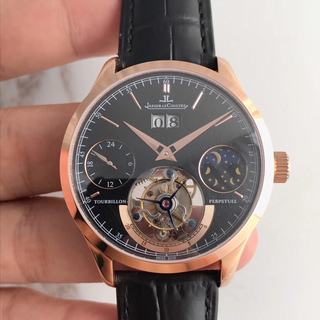 Replica JAEGER-LECOULTRE Master 5525 Tourbillion Rose gold Black Dial on Black Leather Strap