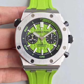 Replica Audemars Piguet Royal Oak Offshore Diver 26703st Chronograph Green JF Best Edition on Green Rubber Strap A3124 (Free XS rubber strap)
