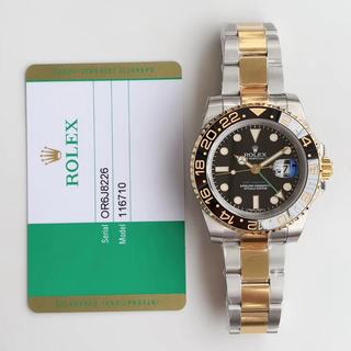 Replica Rolex GMT-Master II EW factory 1:1 Best Edition, 316L Yellow gold with Stainless Steel, Black Ceramic Bezel & Platinum Markers, Black Dial, NEW Rolex Stainless Steel Bracelet, SWISS Rolex 2836 Automatic Movement