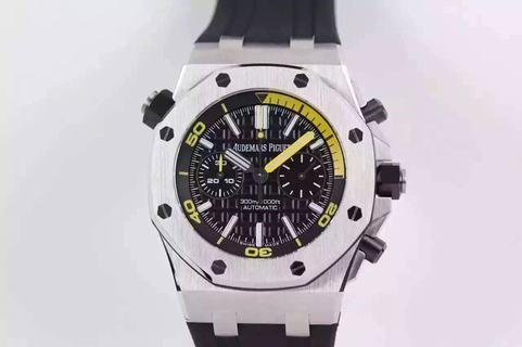Replica Audemars Piguet Royal Oak Offshore Diver 26703st Chronograph Black JF Best Edition on Black Rubber Strap A3124(Free black XS strap)