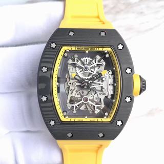Replica Richard Mille RM50-27-01 NTPT Noob Factory KV 1:1 Best Edition, Black Forged Carbon, Yellow Silver & Skeleton Dial, Yellow Rubber Strap, M9015 Automatic Movement