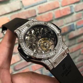 Replica Hublot Big Bang Tourbillon luxury Factory 1:1 Best Edition, 44MM, Stainless Steel & Diamond, Diamond Bezel, Skeleton Dial, Black Rubber Strap, SWISS Tourbillon Manual Winding