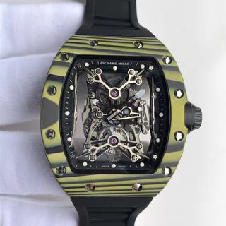 Replica Richard Mille RM50-27-01 NTPT Noob Factory KV 1:1 Best Edition, Yellow Forged Carbon, Black & Skeleton Dial, Black Rubber Strap, M9015 Automatic Movement