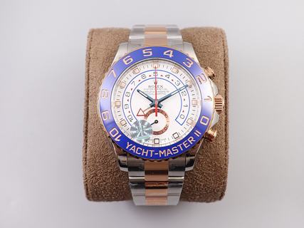 Replica Rolex Yacht-Master II 116681 JF Factory JF 1:1 Best Edition, Chronograph, 44MM, Stainless Steel, Blue Ceramic Bezel, White Dial, Stainless Steel & Rose Gold Bracelet, SWISS ETA 7750 Automatic Movement