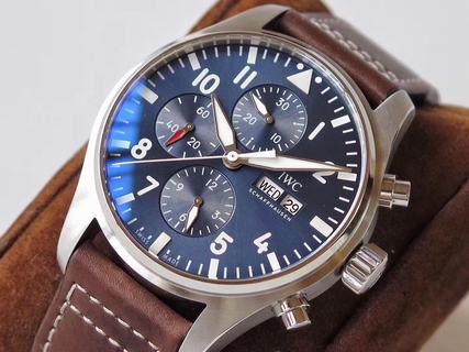Replica IWC Pilot Chronograph Edition Le Petit Prince IW377714 ZF Factory1:1 Best Edition, Chronograph, Stainless Steel, Blue Dial, Brown Leather Strap, SWISS ETA 7750 Automatic Movement