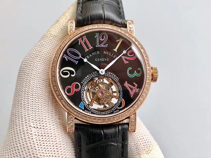 Replica Franck Muller Color Dreams Tourbillon Imperial Seiko Factory, Rose Gold & Diamonds, Diamonds Bezel, Anthracite Dial, Black Leather Strap, SWISS Real Tourbillon Manual Winding