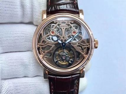 Replica Franck Muller Giga Tourbillon TW Factory1:1 Best Edition, Rose Gold, Rose Gold Skeleton Dial, Brown Leather Strap, SWISS Tourbillon Manual Winding