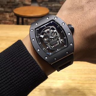 Replica Richard Mille RM052 Noob Factory 1:1 Best Edition, Black Ceramic, Black Skull Dial, Black Rubber Strap, M6T51 Automatic Movement