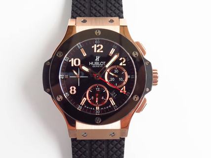 Replica Hublot Big Bang Gold 301.PX.1180.RX HBB V6 Factory 1:1 Best Edition, Chronograph, 44MM, Rose Gold, Black Dial, Ceramic Bezel,Black Rubber Strap, SWISS HUB4100 Automatic Movement