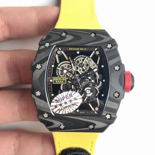 Replica Richard Mille RM35-02 Rafael Nadal KV Factory V2 1:1 Best Edition, Forged Carbon, Black Skeleton Dial, Yellow Nylon Strap, M8215 Automatic Movement