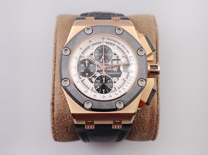 Replica Audemars Piguet Royal Oak Offshore Rubens Barrichello II 26078RO.OO.D001VS.01 JF V2 Rose Gold White Dial Swiss 3126