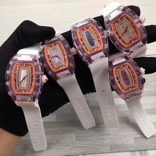 Replica Richard Mille RM07 Ladies Limited Edition Noob Factory KV 1:1 Best Edition, Sapphire, Orange & Diamonds Dial, White Rubber Strap, M6T51 Automatic Movement