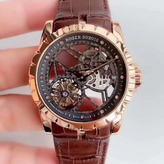 Replica Roger Dubuis Excalibur Skeleton Flying Tourbillon RDDBEX0260 JB Factory1:1 Best Edition, Rose gold Stainless Steel, Skeleton Dial, Brown Leather Strap, SWISS Tourbillon Manual Winding