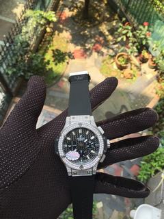 HUBLOT BIG BANG CHRONOGRAPH 41MM AUTOMATIC SILVER DIAMOND BEZEL & CASE BLACK DIAL 341.PX.130.RX.174 WHUFR3