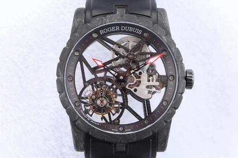 Replica Roger Dubuis Excalibur Flying Tourbillon DBEX0577 BBR Factory Forged Carbon Skeleton Dial Swiss Tourbillon