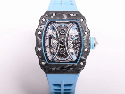 Replica Richard Mille RM53-01 TPT Carbon Pablo Mac Donough Tourbillon JB Factory 1:1 Best Edition Blue Rubber Strap, SWISS Tourbillon Manual Winding