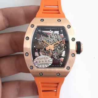 Replica Richard Mille RM35-02 Americas KV Factory 1:1 Best Edition, Rose gold Stainless steel Black Skeleton Dial, Orange Rubber Strap, M8215 Automatic Movement