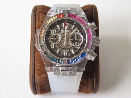 Replica Hublot Big Bang Unico Galaxy Sapphire Limited Edition 411.JX.4803.RT.4098 OX Factory 1:1 Best Edition, Chronograph, Sapphire Crystal, Multi Coloured Diamond Bezel, Skeleton Dial, White Rubber Strap, SWISS HUB1242 Automatic Movement