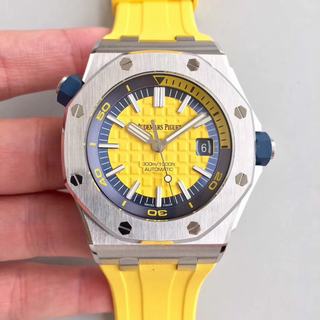 Replica Audemars Piguet Royal Oak Offshore Diver 15710 Yellow JF V7 1:1 Best Edition On XS Yellow Rubber Strap A3120(Free Blue Rubber Strap