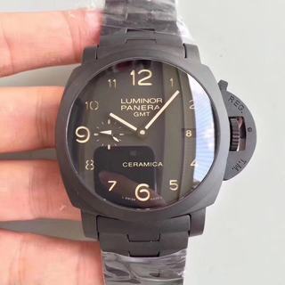 Replica Panerai Tuttonero Luminor 1950 3 Days GMT PAM438 VS Factory V2 1:1 Best Edition, GMT, 44MM, Ceramic, Black Dial, Ceramic Bracelet, SWISS P9001 Automatic Movement