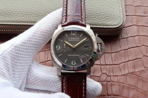 Replica Panerai Luminor Marina 1950 PAM351 VS Factory 1:1 Best Edition, Stainless Steel, Black Dial, Brown Leather Strap, SWISS Panerai P9000 Automatic Movement