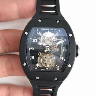 Replica Richard Mille RM001 Tourbillon Noob Factory JB 1:1 Best Edition, Power Reserve, PVD, Black Dial, Black Rubber Strap, SWISS Tourbillon Manual Winding