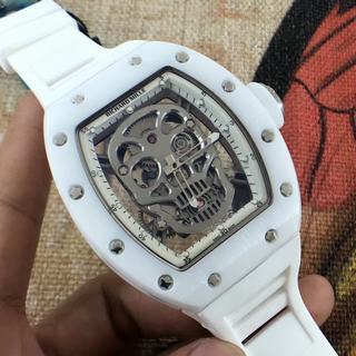 Replica Richard Mille RM052 Noob Factory KV 1:1 Best Edition, White Ceramic, White Ceramic Bezel, Silver Skull Dial, White Rubber Strap, M6T51 Automatic Movement
