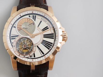 Replica Roger Dubuis Excalibur Flying Tourbillon RDDBEX0261 BBR Factory 1:1 best edition,Rose Gold Silver Dial Swiss RD520