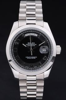 Swiss Rolex Day-Date Stainless Steel Bracelet Black Dial 80294