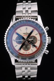 Breitling Polished Silver Stainless Steel Strap Beige Dial Chronograph 80174