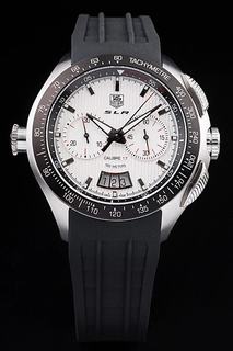 Tag Heuer SLR Swiss Tachymeter Bezel Black Rubber Strap White Dial