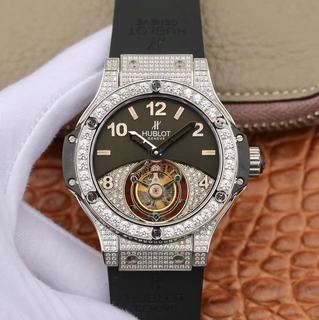 Replica Hublot Big Bang Tourbillon Seiko factory SS & Diamonds Black & Diamond Dial Swiss Tourbillon
