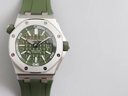 Replica Audemars Piguet Royal Oak Offshore Diver 15710ST JF Factory 1:1 Best Edition, 42MM, Stainless Steel, Green Dial, Green Rubber Strap, SWISS Audemars Piguet 3120 Automatic Movement
