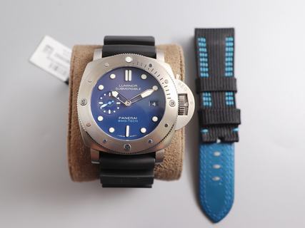 Replica Panerai Luminor Submersible 1950 BMG-TECH 3 Days Automatic PAM692 VS Factory Titanium Blue Dial Swiss P9010 (Free Strap)