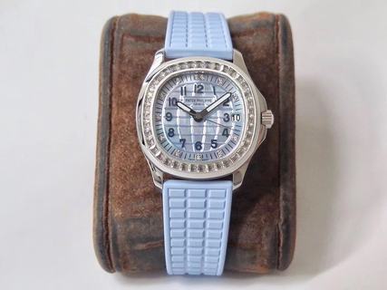 Replica Patek Philippe Aquanaut Luce Ladies 5072 PPF Factory 1:1 Best Edition, Stainless Steel, Diamond Bezel, Blue Dial, Blue Rubber Strap, SWISS Patek Philippe 324SC Automatic Movement