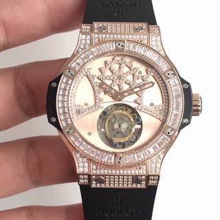 Replica Hublot Big Bang Tourbillon Noob Factory 1:1 Best Edition, 44MM, Rose Gold, Diamond Bezel, Stainless Steel & Diamonds Dial, Black Rubber Strap, SWISS Tourbillon Manual Winding