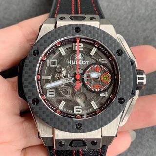 Replica Hublot Big Bang Unico Ferrari 401.CX.0123.VR HBB V6 Factory 1:1 Best Edition, Chronograph, Carbon Fiber ,Black Skeleton Dial, Black Leather Strap, SWISS HUB1241 UNICO Manufacture Automatic Movement