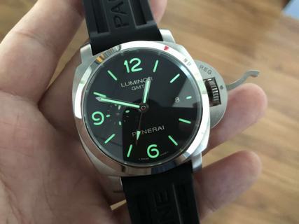 Replica Panerai Luminor Marina 1950 3 Days GMT PAM320 VS Factory VS V2 1:1 Best Edition, GMT, 44MM, Stainless Steel, Black Dial, Black Rubber Strap, SWISS Panerai P9001 Automatic Movement