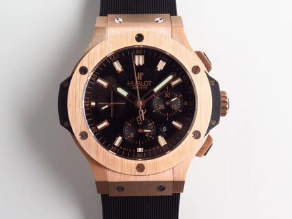 Replica Hublot Big Bang Gold 301.PX.1180.RX HBB V6 Factory 1:1 Best Edition, Chronograph, 44MM, Rose Gold, Black Dial, Black Rubber Strap, SWISS HUB4100 Automatic Movement
