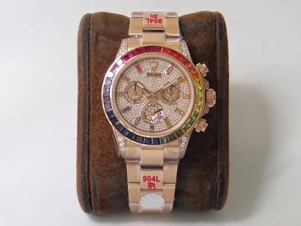 Replica Rolex Daytona Cosmograph Rainbow 116595RBOW PR Factory 1:1 Best Edition, Chronograph, Stainless Steel 904L With 18K Rose Gold Wrapped & Diamonds, Multicolour Diamond Bezel, Diamond Dial, Stainless Steel 904L With 18K Rose Gold Bracelet, SWISS ETA 7750 Automatic Movement