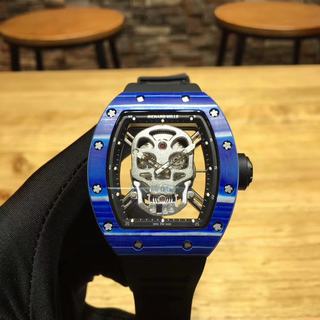 Replica Richard Mille RM052 Noob Factory 1:1 Best Edition, Blue Forged Carbon, Silver Skull Dial, Black Rubber Strap, M6T51 Automatic Movement