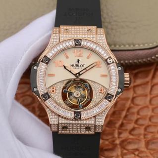 Replica Hublot Big Bang Tourbillon Seiko factory Rose Gold & Diamonds Beige & Diamond Dial Swiss Tourbillon