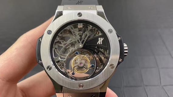 Replica Hublot Big Bang Skeleton Tourbillon Seiko Factory 1:1 Best Edition, 44MM, Stainless Steel, Black, Black Rubber Strap, SWISS Real Tourbillon Manual Winding