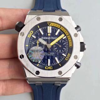 Replica Audemars Piguet Royal Oak Offshore Diver 26703st Chronograph Blue JF Best Edition on Blue Rubber Strap A3124 (Free blue XS strap)